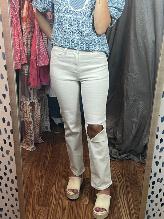 White peekaboo jeans